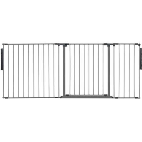 Safetots Premium Multi Panel Room Divider, up to 187cm Wide, Grey, 70cm Tall, Flexible Barrier with Door for Baby and Toddler