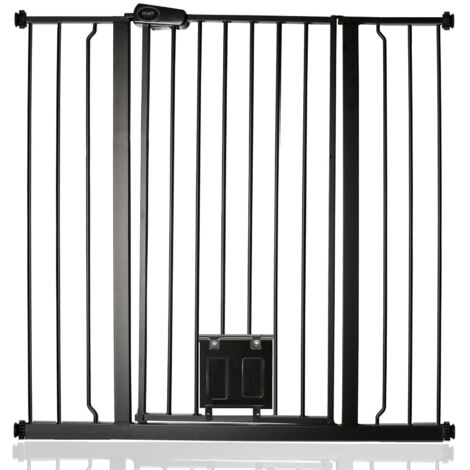 Bettacare Pet Gate with Lockable Cat Flap, 100.8cm - 108.4cm, Black, 104cm in Height
