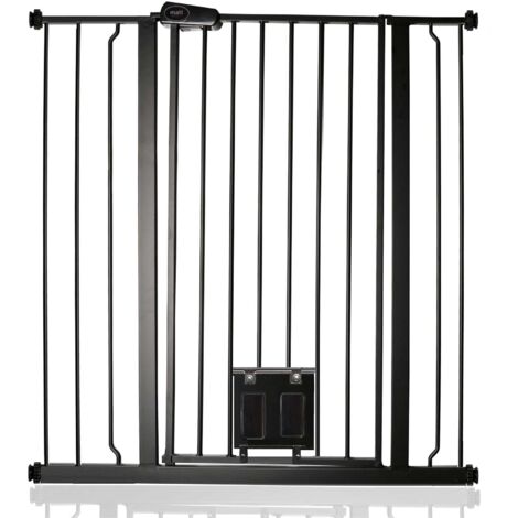 Bettacare Pet Gate with Lockable Cat Flap, 94.3cm - 101.9cm, Black, 104cm in Height