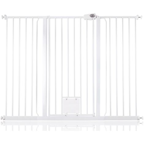 Bettacare Pet Gate with Lockable Cat Flap, 139.8cm - 147.4cm, White, 104cm in Height