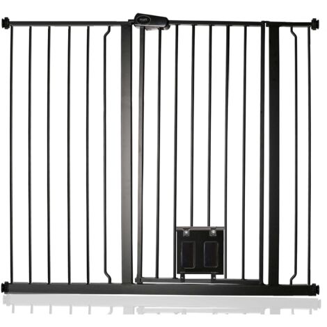 Bettacare Pet Gate with Lockable Cat Flap, 113.8cm - 121.4cm, Black, 104cm in Height