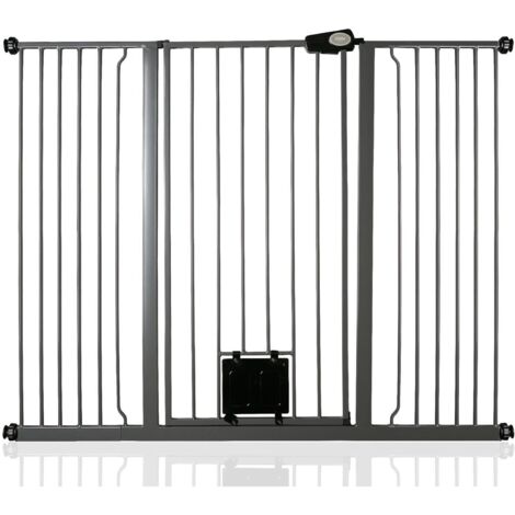 Bettacare Pet Gate with Lockable Cat Flap, 139.8cm - 147.4cm, Slate Grey, 104cm in Height