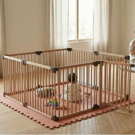 Safetots Wooden Play Den 160cm x 160cm, Natural Wood, 76cm High, with Soft Foam Play Mat, Mocha, 180cm x 180cm (1/5)