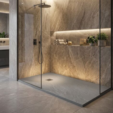 Piatto doccia in resina colore cemento 70x160 cm con griglia e piletta – Showey