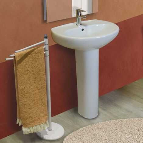 Lavabo monoforo con colonna in ceramica 55x 43 cm bianco Magic