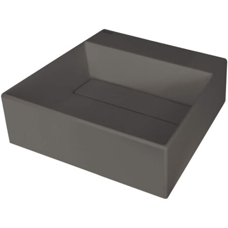 Lavabo in granito d'appoggio con basetta per rubinetteria e copripiletta antracite metallizzato 40x40 cm - Sofyro