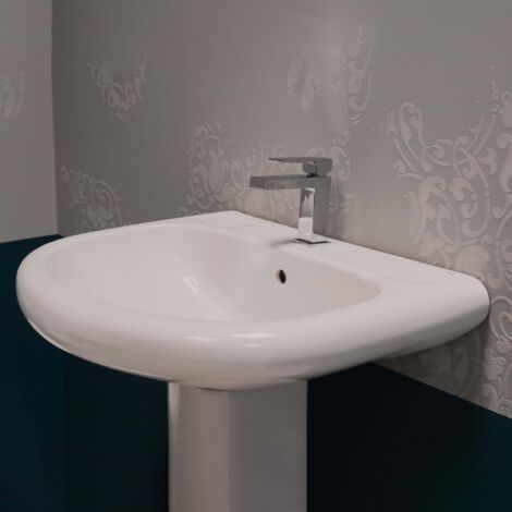 Lavabo monoforo in ceramica con colonna serie Orient