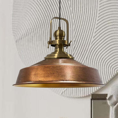 Suspension Industrielle en Métal Cuivré Peint à la Main – Lustre Vintage E27 Ø41 cm pour Salon, Chambre ou Salle à Manger
