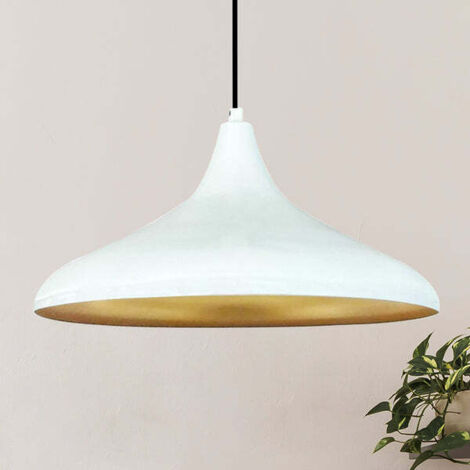 Champion Suspension Industrielle en Métal Blanc Peint à la Main – Lustre Vintage E27 Ø35 cm pour Salon, Chambre ou Salle à Manger (1/4)
