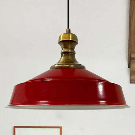 Suspension Industrielle en Métal Rouge Peint à la Main – Lustre Vintage E27 Ø41 cm pour Salon, Chambre ou Salle à Manger