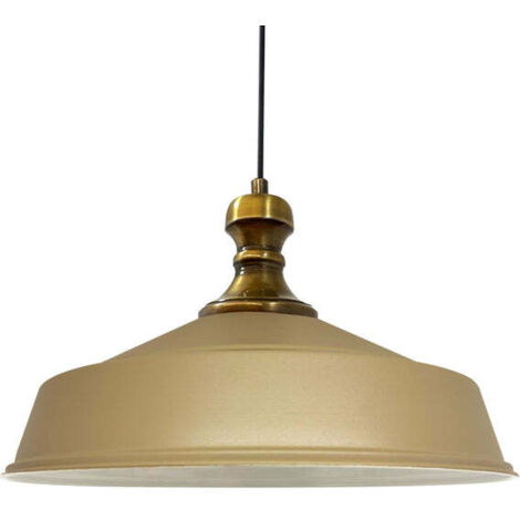Suspension Industrielle en Métal Beige Peint à la Main – Lustre Vintage E27 Ø41 cm pour Salon, Chambre ou Salle à Manger