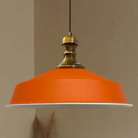 Suspension Industrielle en Métal Orange Peint à la Main – Lustre Vintage E27 Ø41 cm pour Salon, Chambre ou Salle à Manger