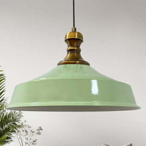 Suspension Industrielle en Métal Menthe Peint à la Main – Lustre Vintage E27 Ø41 cm pour Salon, Chambre ou Salle à Manger