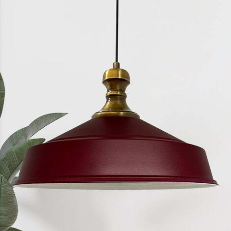 Suspension Industrielle en Métal Bourgogne Peint à la Main – Lustre Vintage E27 Ø41 cm pour Salon, Chambre ou Salle à Manger
