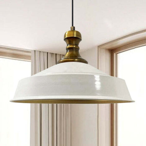 Suspension Industrielle en Métal Blanc Peint à la Main – Lustre Vintage E27 Ø41 cm pour Salon, Chambre ou Salle à Manger (1/5)