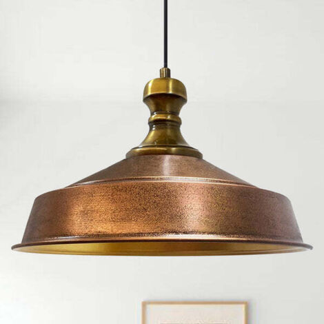 Suspension Industrielle en Métal Cuivré Peint à la Main – Lustre Vintage E27 Ø41 cm pour Salon, Chambre ou Salle à Manger