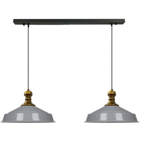 Suspension Industrielle Double en Métal Gris Peint à la Main – Lustre Vintage E27 Ø40 cm pour Salon, Chambre ou Salle à Manger (1/5)
