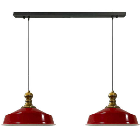 Suspension Industrielle Double en Métal Rouge Peint à la Main – Lustre Vintage E27 Ø40 cm pour Salon, Chambre ou Salle à Manger (1/5)