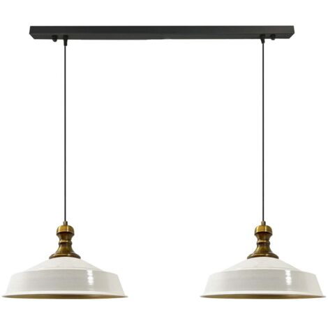 Suspension Industrielle Double en Métal Blanc Peint à la Main – Lustre Vintage E27 Ø40 cm pour Salon, Chambre ou Salle à Manger (1/5)