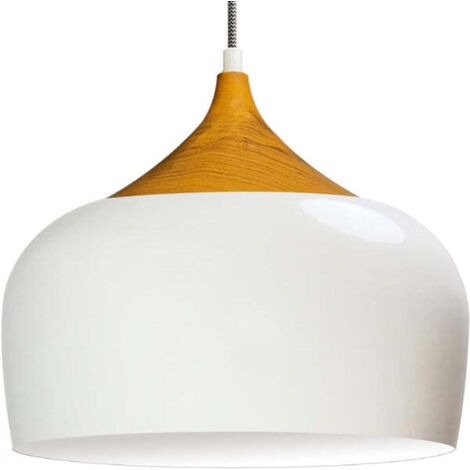 Suspension Industrielle en Métal Blanc Peint à la Main – Lustre Vintage E27 Ø41 cm pour Salon, Chambre ou Salle à Manger