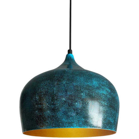 Suspension Industrielle en Métal Bleu Peint à la Main – Lustre Vintage E27 Ø41 cm pour Salon, Chambre ou Salle à Manger