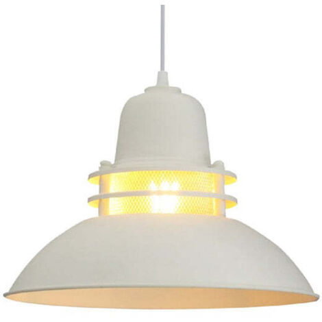 Fener Suspension Industrielle en Métal Blanc Peint à la Main – Lustre Vintage E27 Ø34 cm pour Salon, Chambre ou Salle à Manger (1/5)