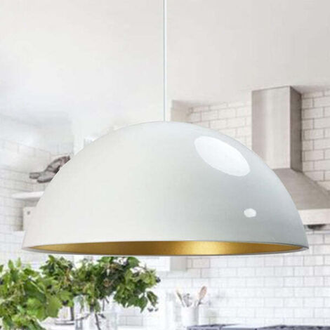 Lipeo Suspension Industrielle en Métal Blanc Peint à la Main – Lustre Vintage E27 Ø50 cm pour Salon, Chambre ou Salle à Manger