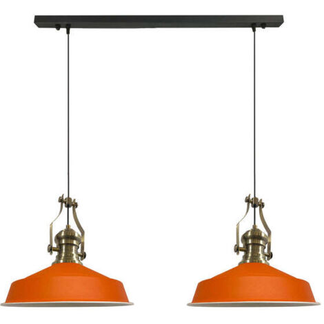 Suspension Industrielle Double en Métal Orange Peint à la Main – Lustre Vintage E27 Ø40 cm pour Salon, Chambre ou Salle à Manger (1/5)
