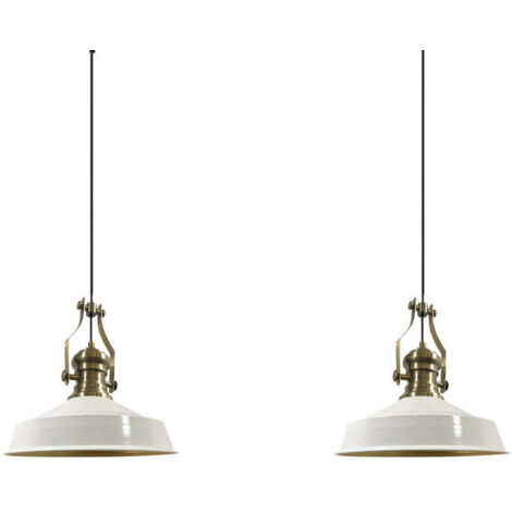 Suspension Industrielle Double en Métal Blanc Peint à la Main – Lustre Vintage E27 Ø40 cm pour Salon, Chambre ou Salle à Manger (1/5)