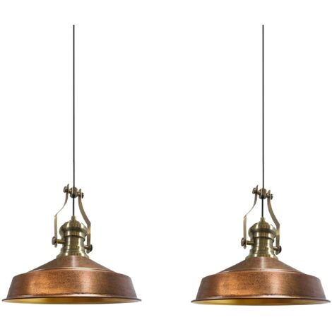 Suspension Industrielle Double en Métal Cuivre Peint à la Main – Lustre Vintage E27 Ø40 cm pour Salon, Chambre ou Salle à Manger (1/5)
