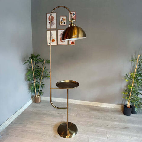 Lampadaire moderne en métal brun avec plateau et tête mobile – Culot E27 – Hauteur 170 cm – Diamètre 37 cm – Pour salon ou chambre