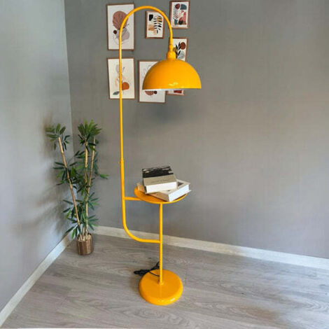 Lampadaire moderne métal jaune 170 cm – Tête mobile avec plateau – Culot E27 – Économie d'énergie jusqu'à 60W – Pour salon ou chambre
