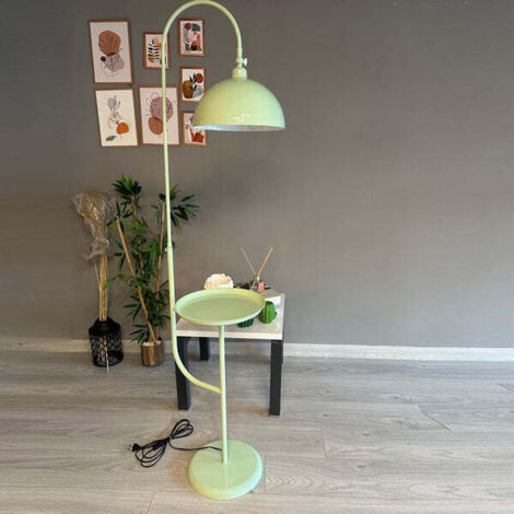 Lampadaire moderne métal menthe avec plateau mobile – Culot E27 – Hauteur 170 cm – Diamètre 37 cm – Pour salon et chambre
