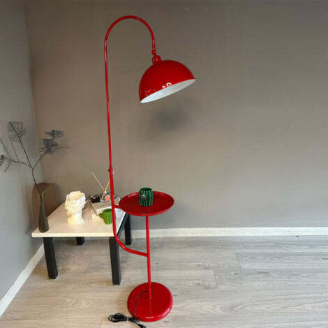 Lampadaire Moderne en Métal Rouge Avec Plateau et Tête Mobile, Culot E27, Lampadaire Moderne Pour Salon ou Chambre
