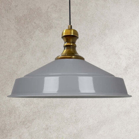 Suspension Industrielle en Métal Gris Peint à la Main – Lustre Vintage E27 Ø41 cm pour Salon, Chambre ou Salle à Manger