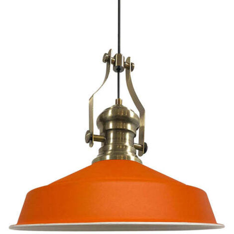 Suspension Industrielle en Métal Orange Peint à la Main – Lustre Vintage E27 Ø41 cm pour Salon, Chambre ou Salle à Manger
