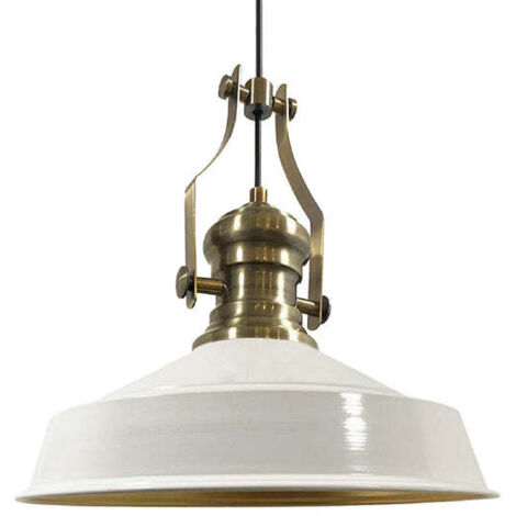 Suspension Industrielle en Métal Blanc Peint à la Main – Lustre Vintage E27 Ø41 cm pour Salon, Chambre ou Salle à Manger (1/5)