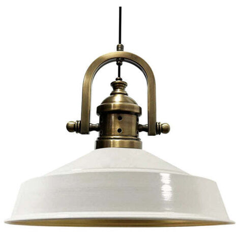 Suspension Industrielle en Métal Blanc Peint à la Main – Lustre Vintage E27 Ø41 cm pour Salon, Chambre ou Salle à Manger (1/5)
