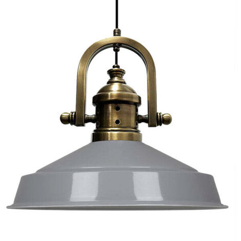 Suspension Industrielle en Métal Gris Peint à la Main – Lustre Vintage E27 Ø41 cm pour Salon, Chambre ou Salle à Manger