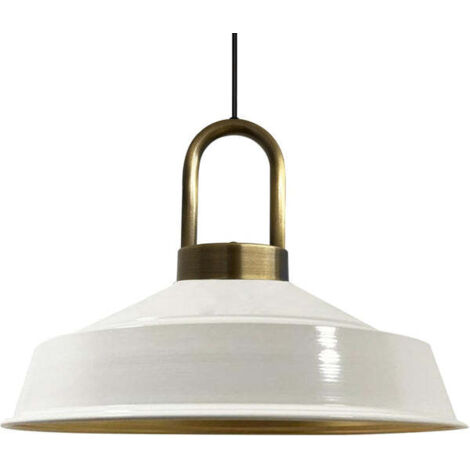 Suspension Industrielle en Métal Blanc Peint à la Main – Lustre Vintage E27 Ø41 cm pour Salon, Chambre ou Salle à Manger (1/5)