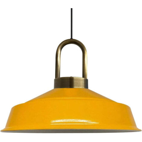 Suspension Industrielle en Métal Jaune Peint à la Main – Lustre Vintage E27 Ø41 cm pour Salon, Chambre ou Salle à Manger (1/5)