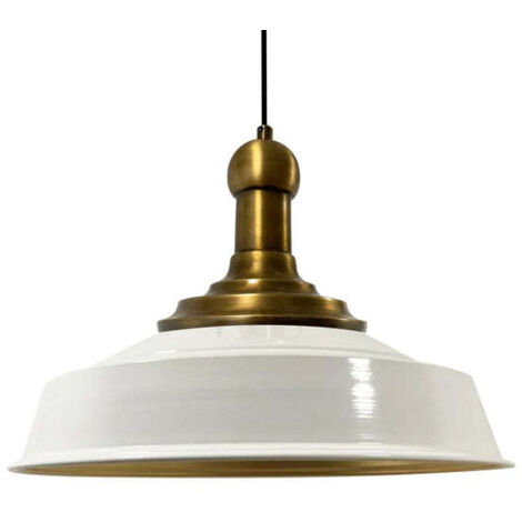 Suspension Industrielle en Métal Blanc Peint à la Main – Lustre Vintage E27 Ø41 cm pour Salon, Chambre ou Salle à Manger (1/5)
