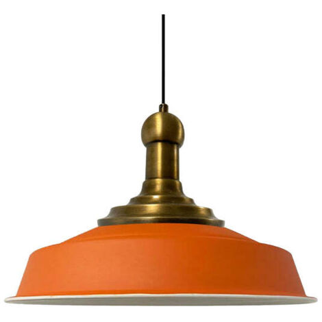 Suspension Industrielle en Métal Orange Peint à la Main – Lustre Vintage E27 Ø41 cm pour Salon, Chambre ou Salle à Manger