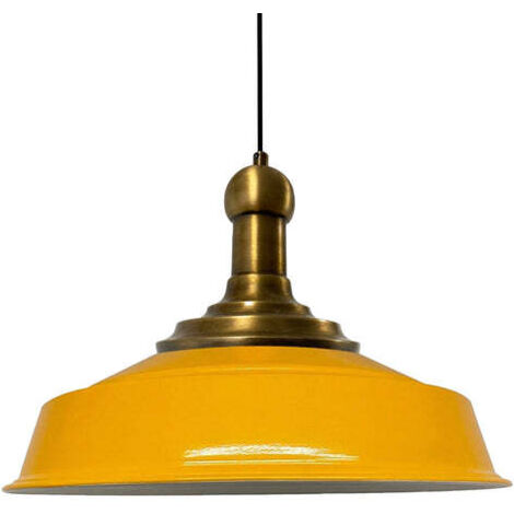 Suspension Industrielle en Métal Jaune Peint à la Main – Lustre Vintage E27 Ø41 cm pour Salon, Chambre ou Salle à Manger