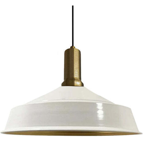 Suspension Industrielle en Métal Blanc Peint à la Main – Lustre Vintage E27 Ø41 cm pour Salon, Chambre ou Salle à Manger (1/5)