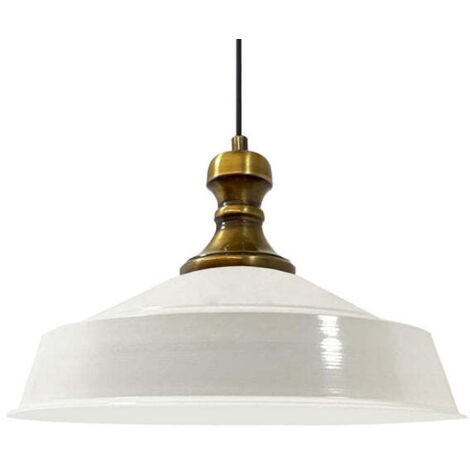 Suspension Industrielle en Métal Blanc Intérieur Blanc Peint à la Main – Lustre Vintage E27 Ø41 cm pour Salon, Chambre ou Salle à Manger (1/5)