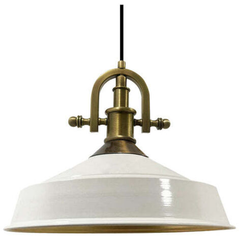 Suspension Industrielle en Métal Blanc Peint à la Main – Lustre Vintage E27 Ø41 cm pour Salon, Chambre ou Salle à Manger (1/5)