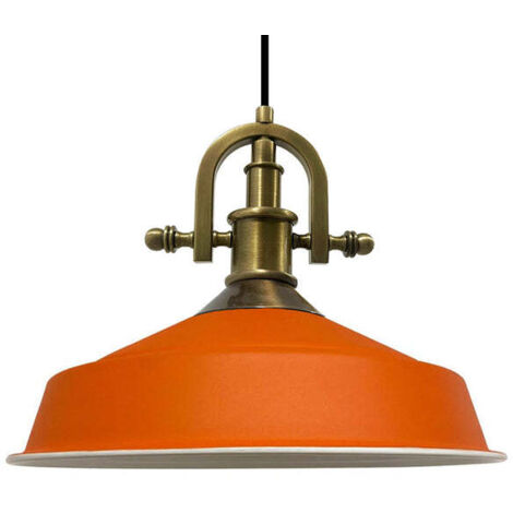 Suspension Industrielle en Métal Orange Peint à la Main – Lustre Vintage E27 Ø41 cm pour Salon, Chambre ou Salle à Manger (1/5)