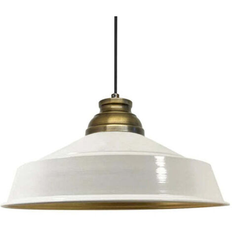 Suspension Industrielle en Métal Blanc Peint à la Main – Lustre Vintage E27 Ø41 cm pour Salon, Chambre ou Salle à Manger (1/5)