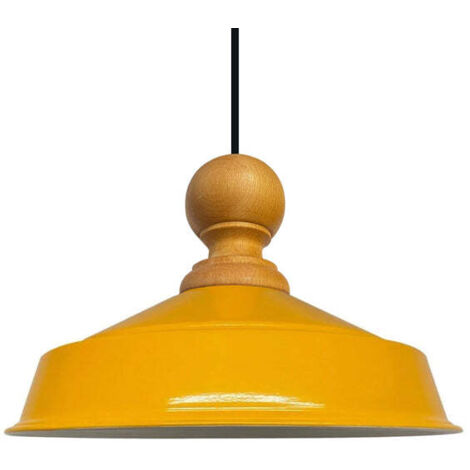 Suspension Industrielle en Métal Jaune Peint à la Main – Lustre Vintage E27 Ø41 cm pour Salon, Chambre ou Salle à Manger (1/5)